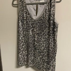 Sequined distressed trim v neck tank